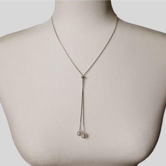 Silver adjustable pearl necklace - Picture 1 of 4